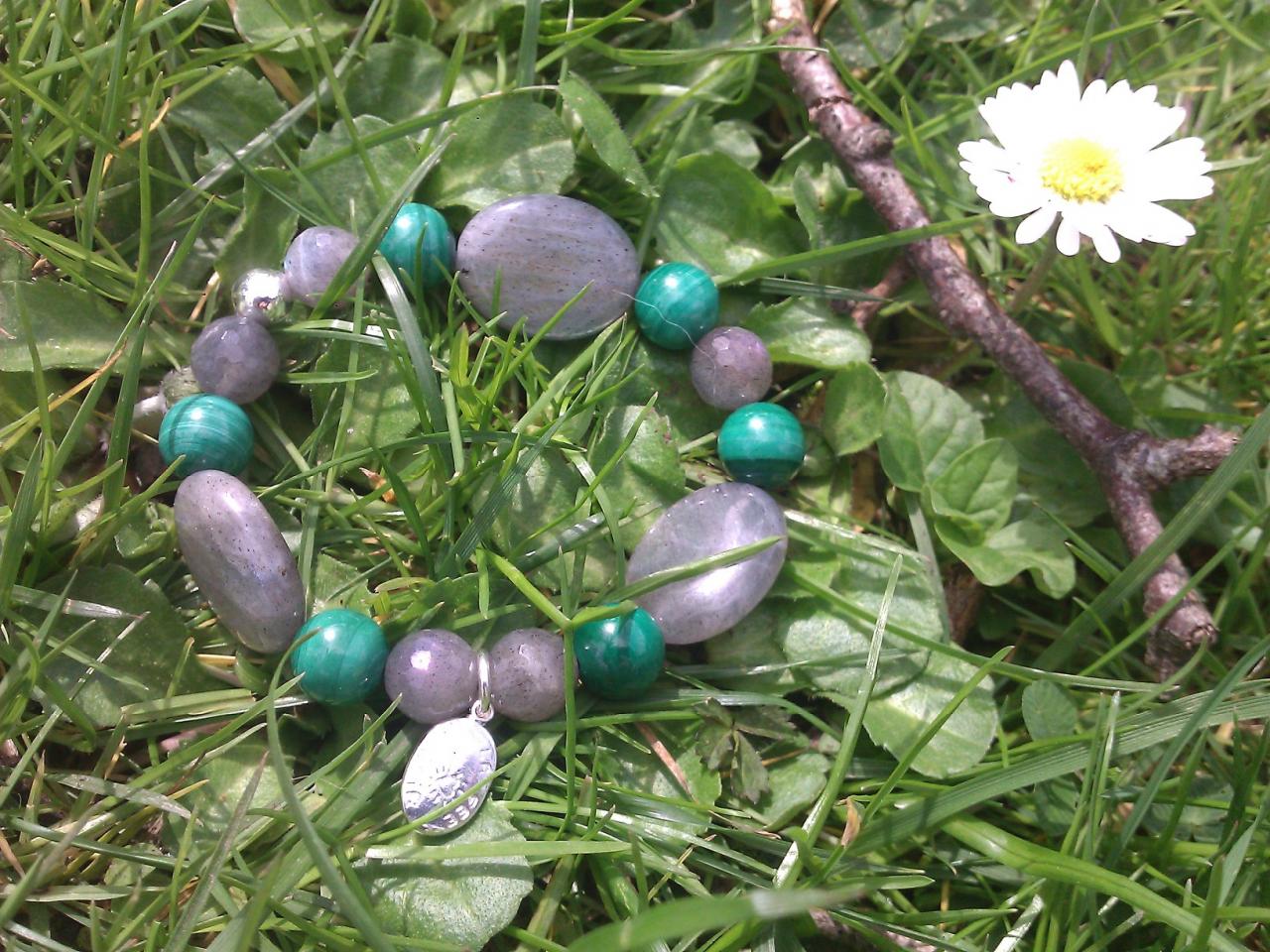 Bracelet malachite, labradorite