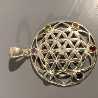 PENDENTIF 7 CHAKRAS FLEUR DE VIE